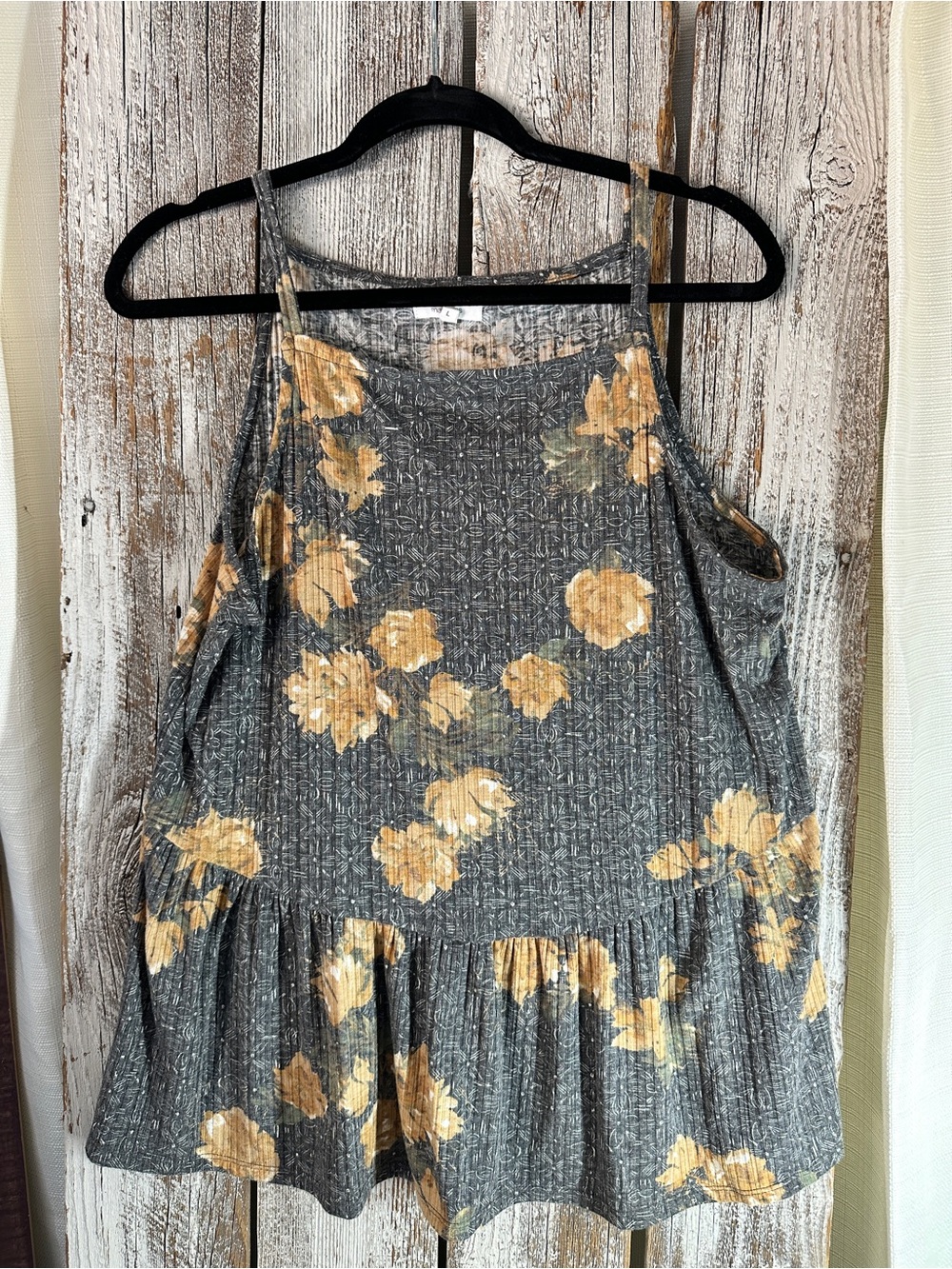 Maurices Gray Floral Cold-Shoulder Camisole with Yellow Floral Print